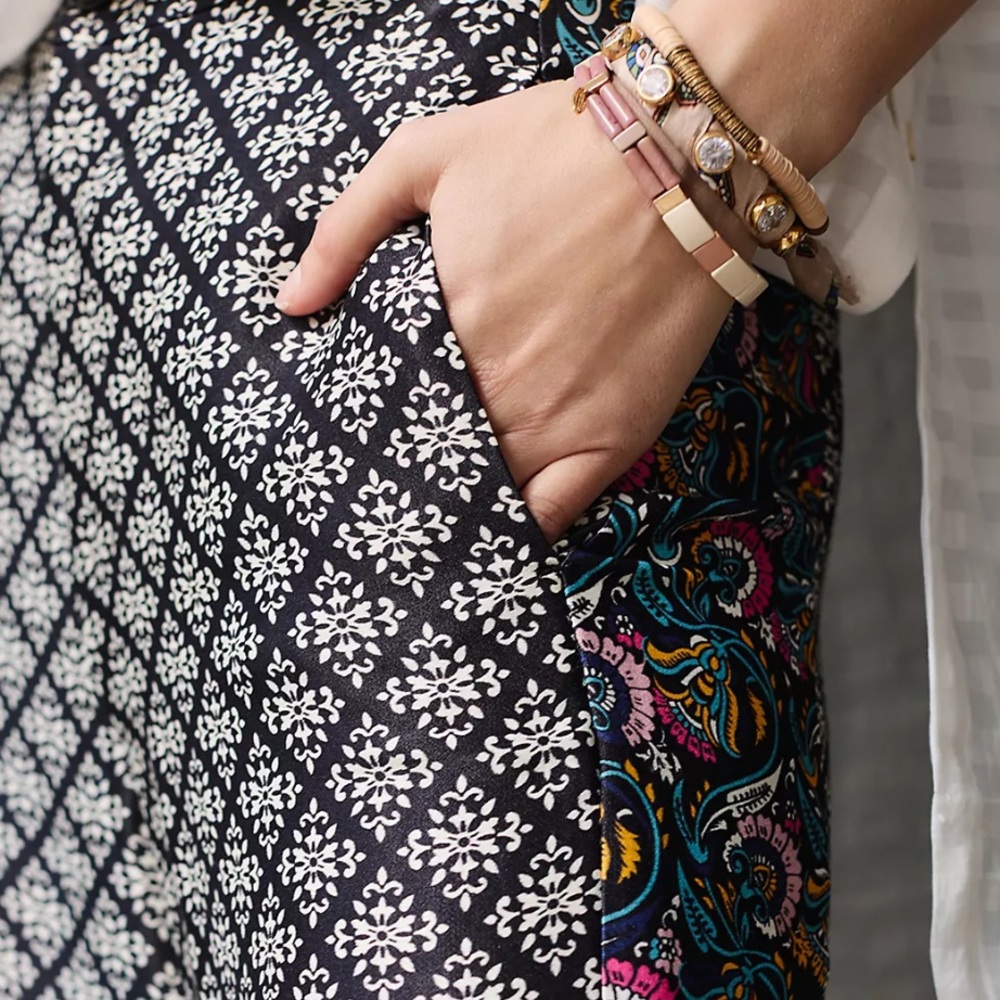 Anthropologie Black & White Patterned Boot-Cut Pants with Colorful Hem - Picture 3 of 9